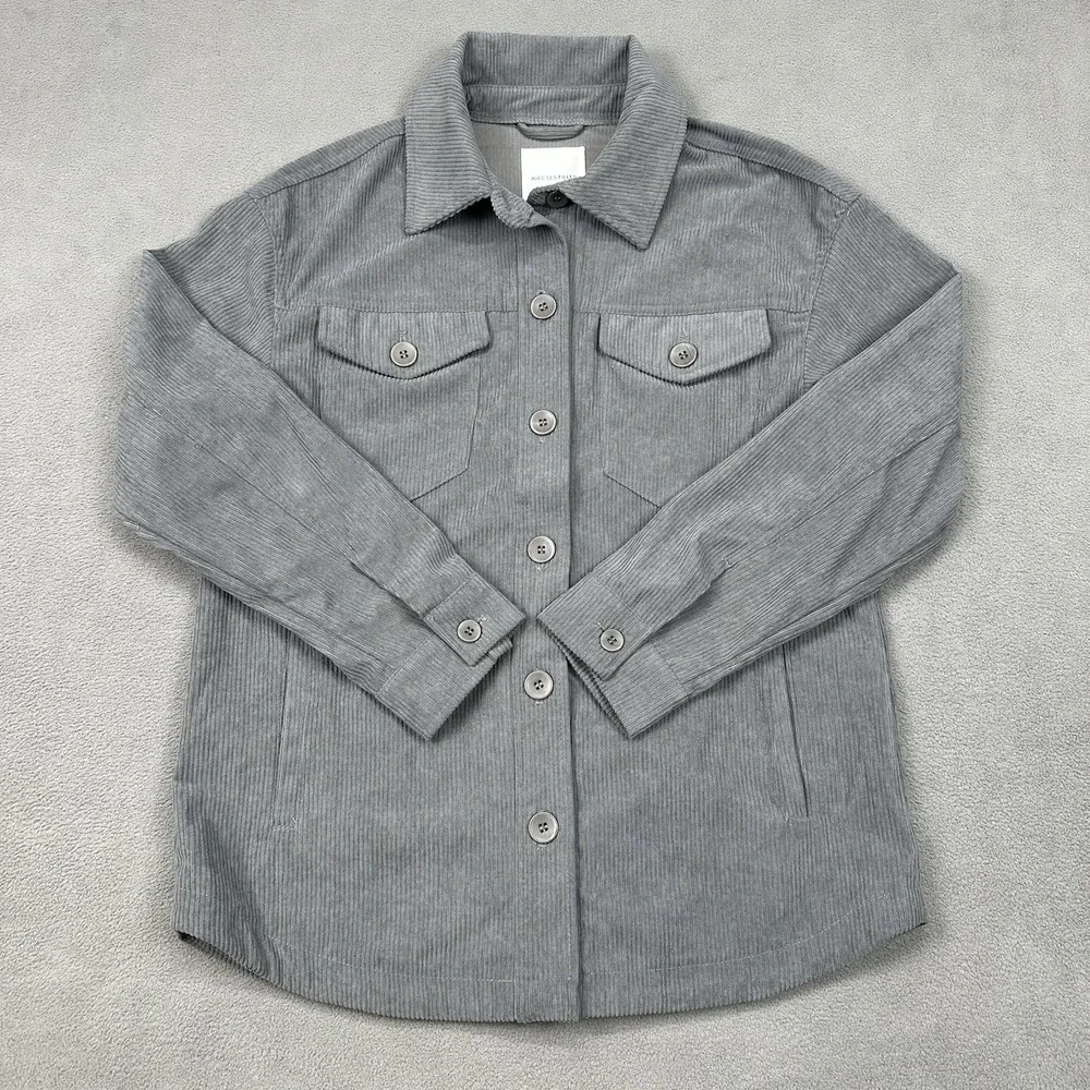 Avec Le Filles Chore Corduroy Shacket Jacket Size M Gray Utility Anthropologie - Picture 2 of 9